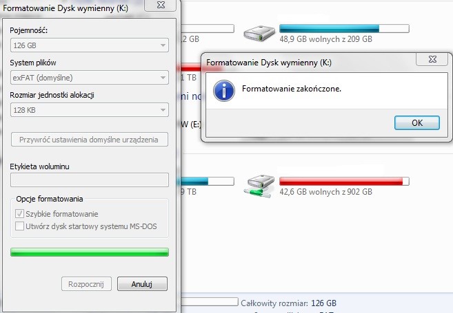 Zrzut ekranu – formatowanie na exFAT